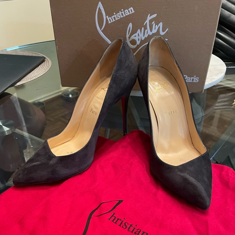 Christian Loubiutin Corneille Dark Grey Veu Velour Stilettos - sz 38